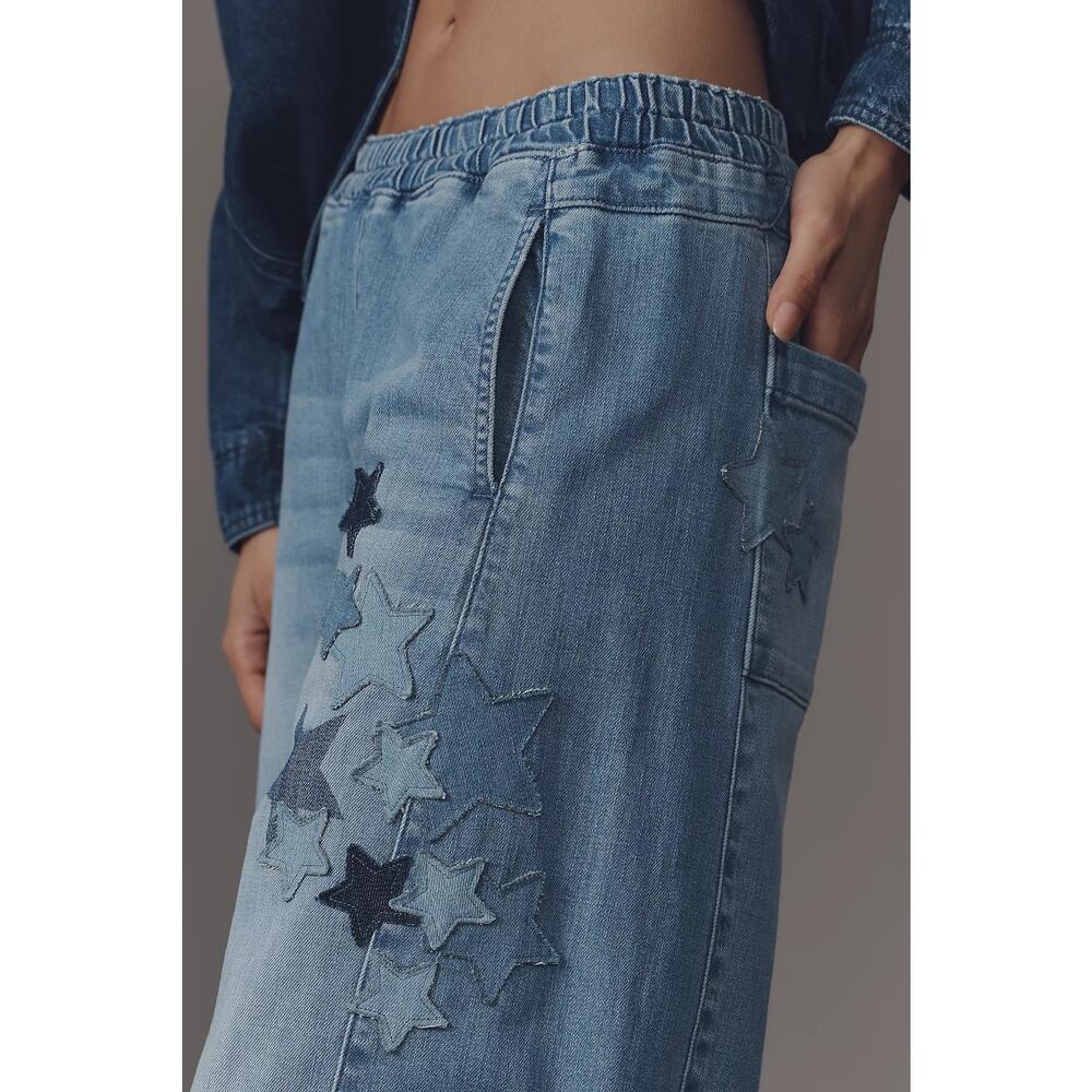 nwt ANTHROPOLOGIE PILCRO sz M The Izzie Pull-On Barrel Jeans w star applique - Picture 7 of 7